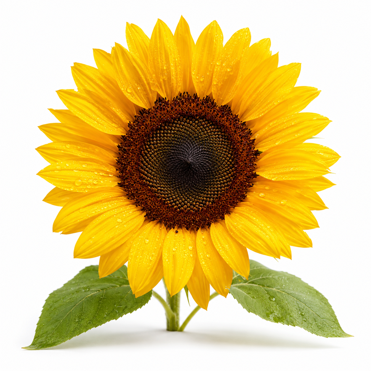 Sunflower with water droplets on a white background